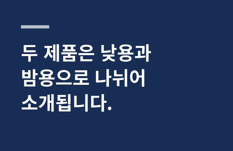 이자녹스더블티놀 핵심 정리: 두 제품은 낮용과 밤용으로 나뉘어 소개됩니다.
